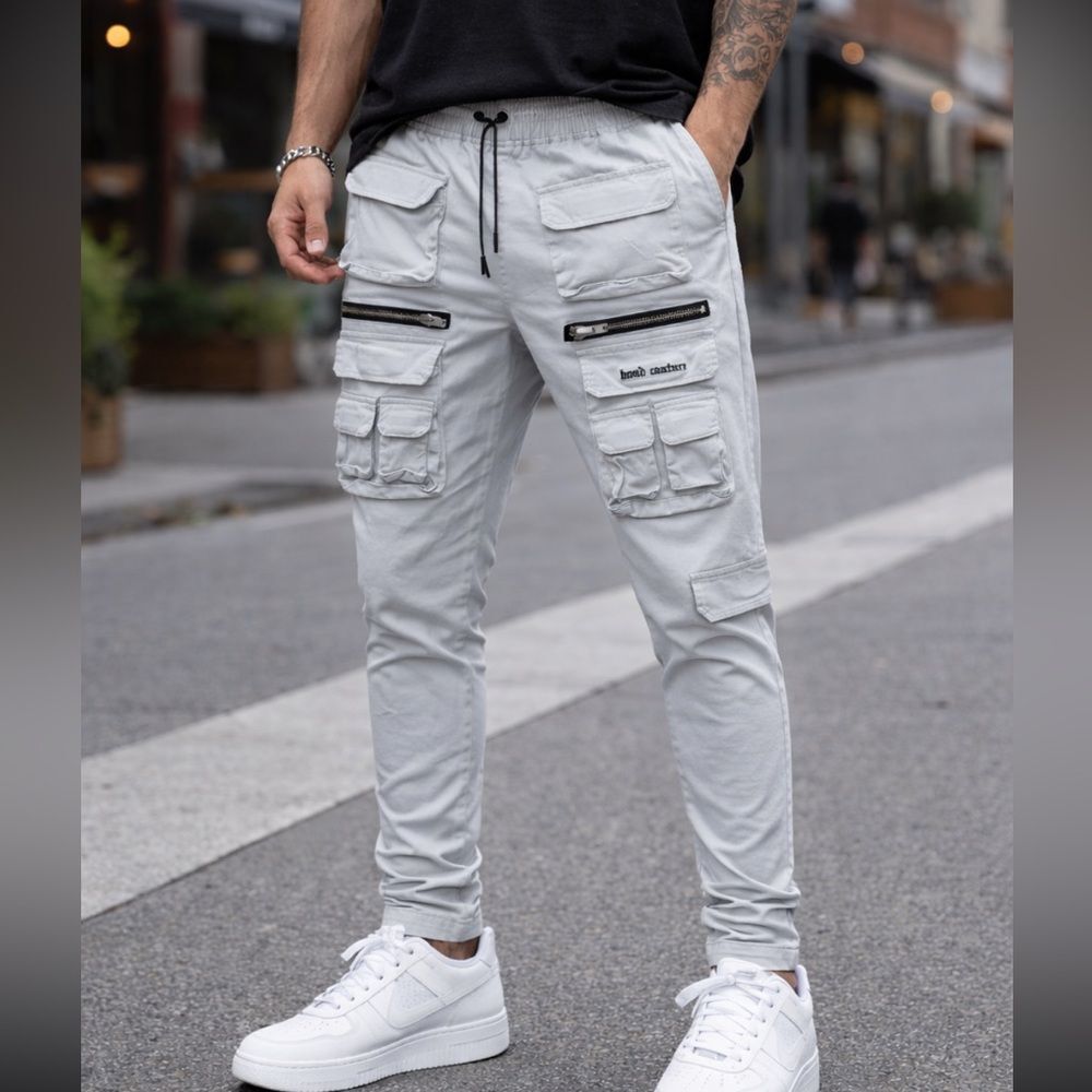 Hood Couture Light Gray Cargo Drawstring Waist Pants Xl
